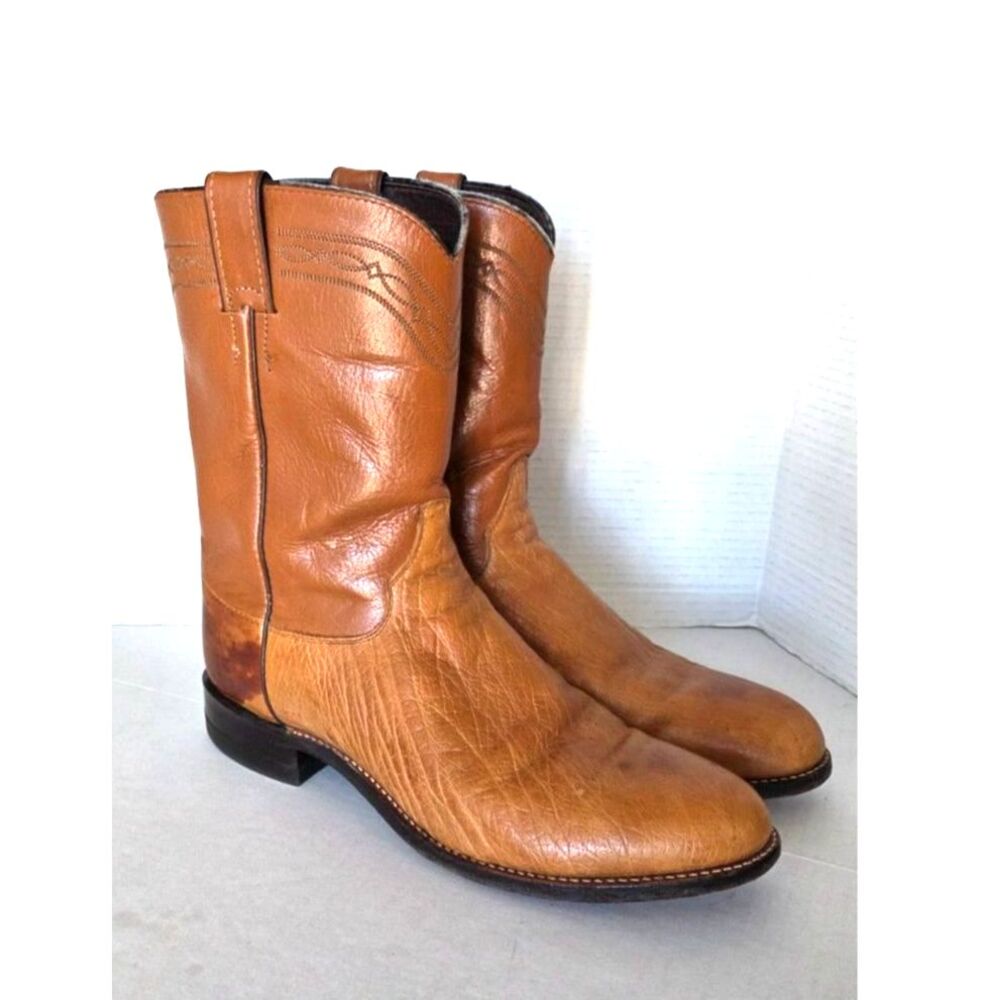VTG Justin Boots J 90161 Men 10.5 D Smooth Ostrich Tan Leather Cowboy Made USA